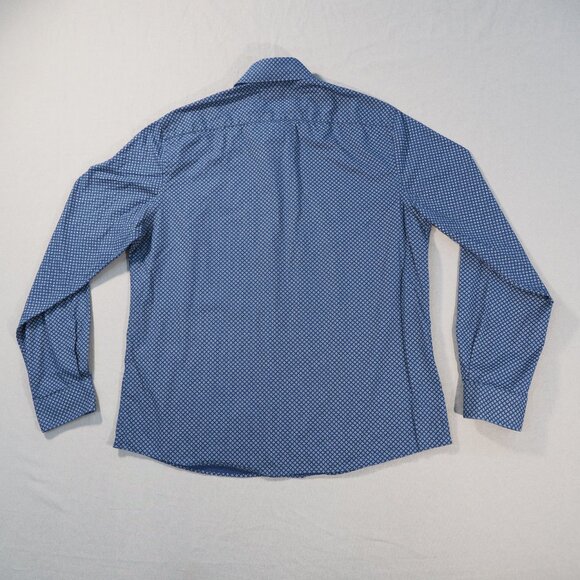 Michael Kors Shirt Mens Large Blue Oxford Slim Button Front Ditzy Geometric Prep - Picture 2 of 9